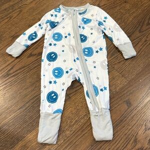 Cozy Blue and Gray Smiley Face Kids Footie - 0-3 months